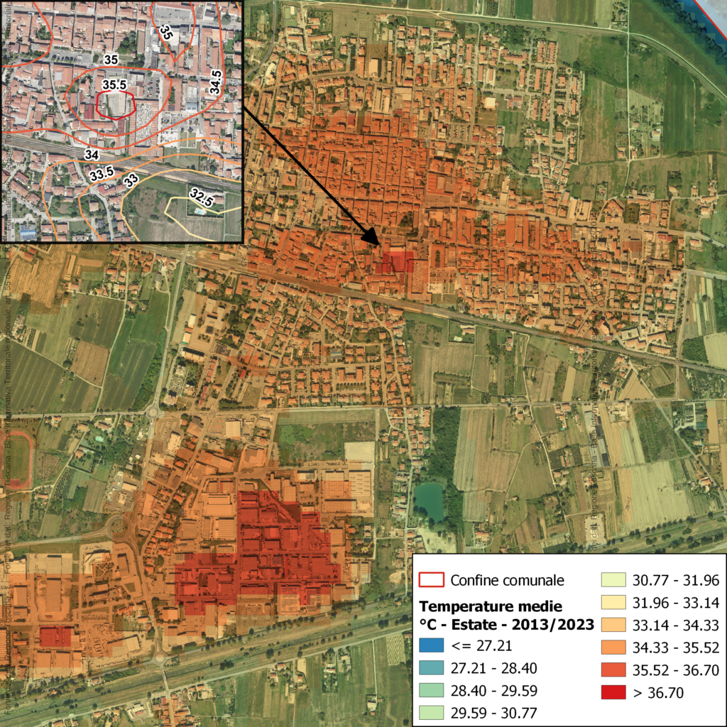 analisi climatica, temperature medie estive e isolinee cascina